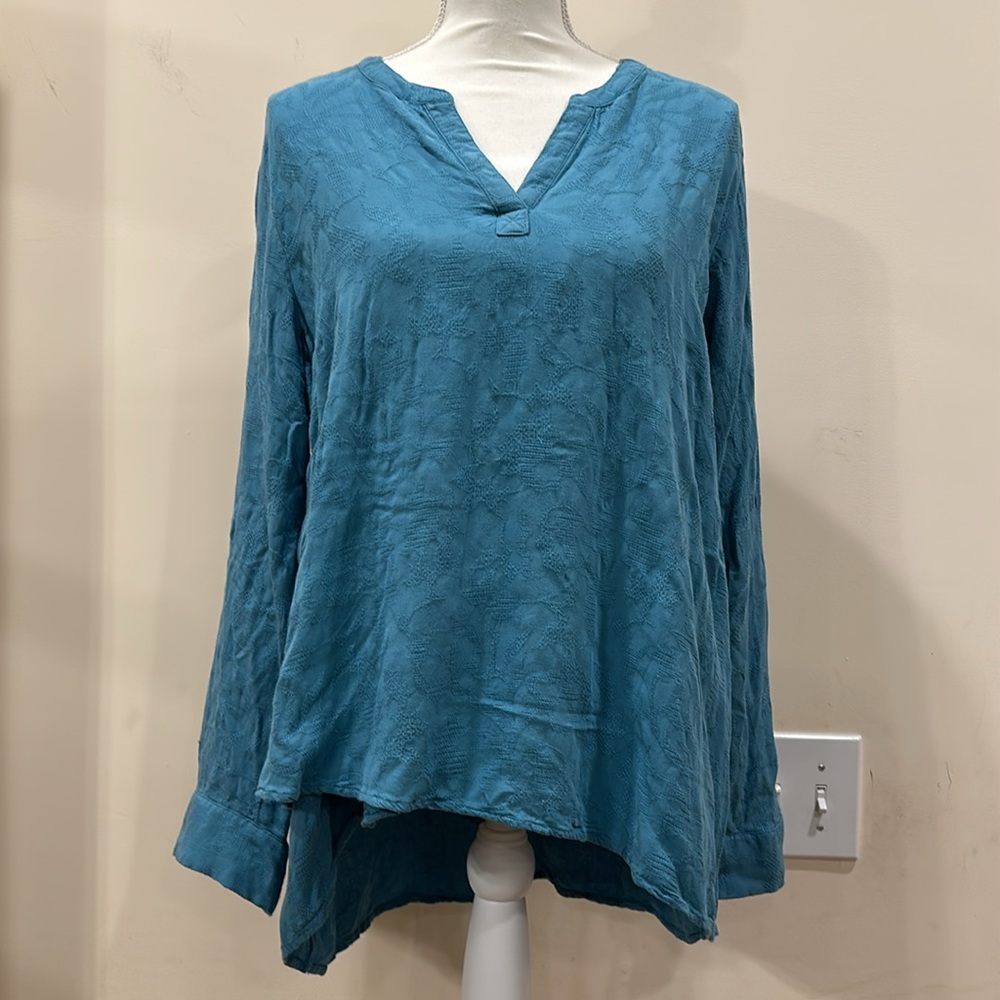 VERA WANG Simply Vera long sleeve sutton blue blouse adjustable sleeve length XL